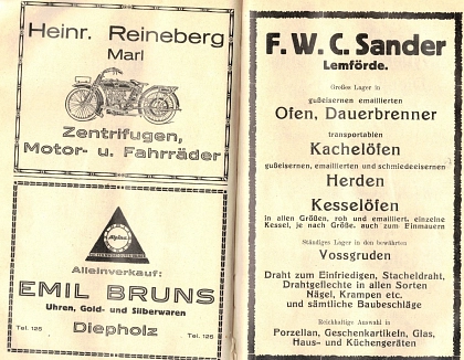 Ausschnitt Anzeigenteil Broschüre Kreistierschaufest 1925 Anzeige Kreistierschaufest 1925 © Samtgemeinde Altes Amt Lemförde
