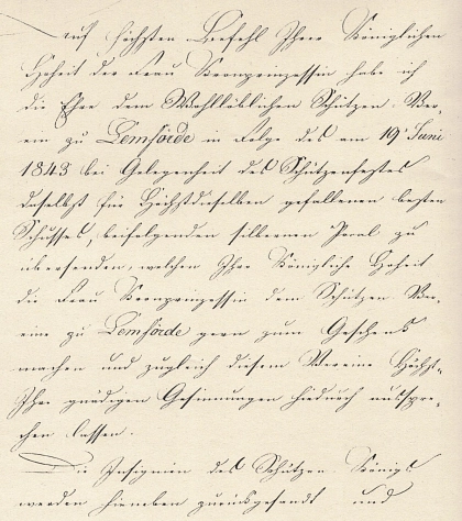 Schreiben der Verwaltung der Hand und Gutwill Casse der Kronprinzessin vom 21. Juni 1843 Schreiben der Verwaltung der Hand und Gutwill Casse der Kronprinzessin vom 21. Juni 1843 © Samtgemeinde Altes Amt Lemförde